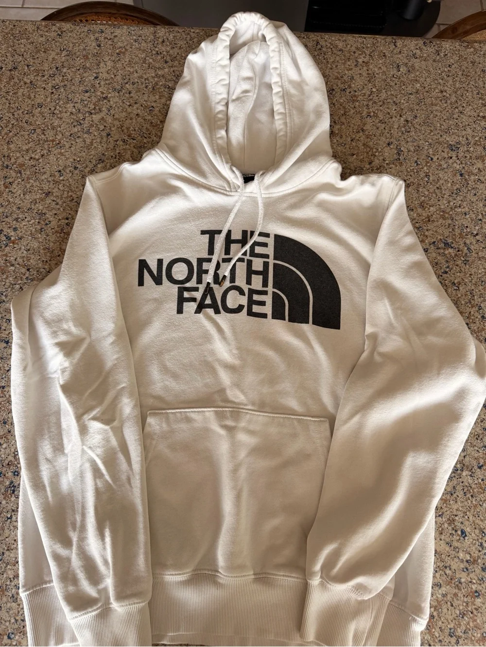 The North Face Men’s white hoodie  with Black Logo